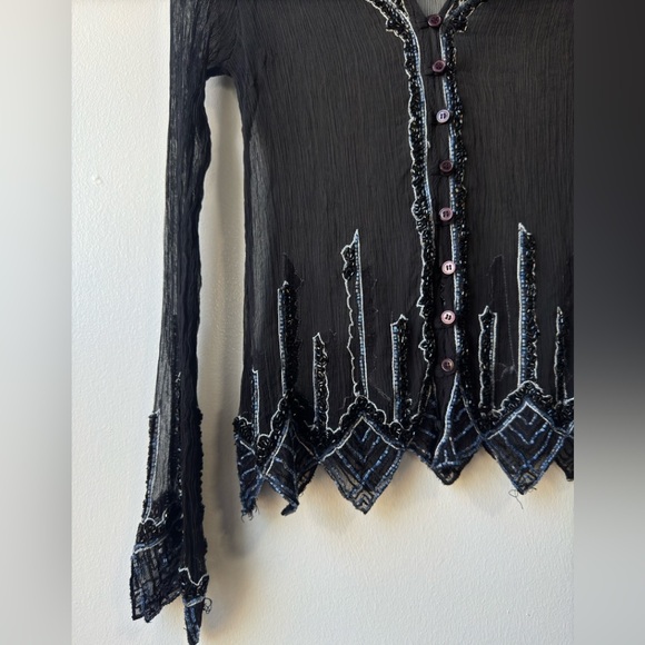 Vintage For Joseph Sheer Embellished Silk Top Sz S - Picture 7 of 16